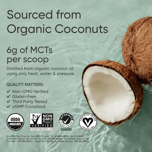 Vista 2 de Sports Research Aceite MCT Orgánico en Polvo – Keto y Vegano MCTs C8, C10 de Cocos – Combustible de Ácidos Grasos para Cerebro y Cuerpo, Sin OMG