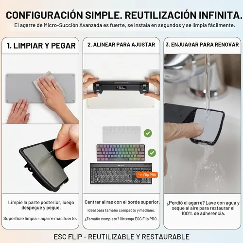 Vista 2 de ESC Soporte de teclado de computadora abatible para escritorio, elevador de teclado inclinado y soporte para laptop con 3 ángulos ajustables