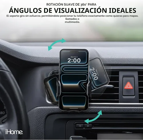 Vista 4 de iHome Soporte para automóvil con clip de ventilación de aire, rotación de 360°, ajuste seguro, agarre ajustable (ventilación de aire)