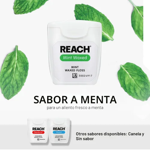 Vista 8 de Hilo dental encerado Reach Mint, 55 yardas