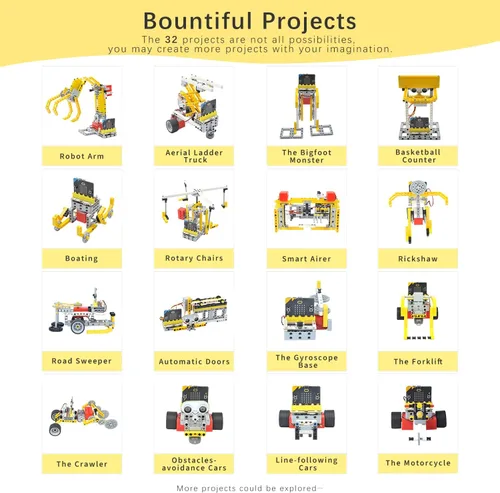 Vista 5 de ELECFREAKS Microbit 32 en 1 Kit de sensor Wonder Kit de aprendizaje programable Makecode con ladrillos de construcción, sensores/placa de expansión