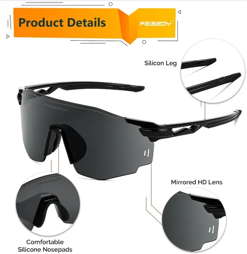 Vista 5 de FEISEDY Gafas de sol deportivas sin montura para hombres y mujeres Tr90 Marco para ciclismo Pesca Correr B0116