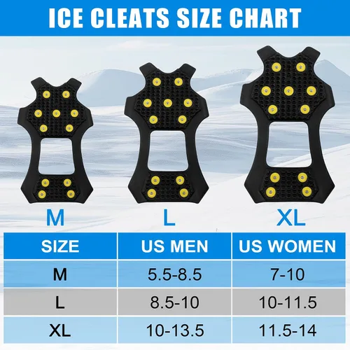 Vista 6 de Tacos de hielo, crampones de nieve, tracción para caminar para zapatos y botas, 11 tachuelas antideslizantes de goma de hielo para caminar, calzado