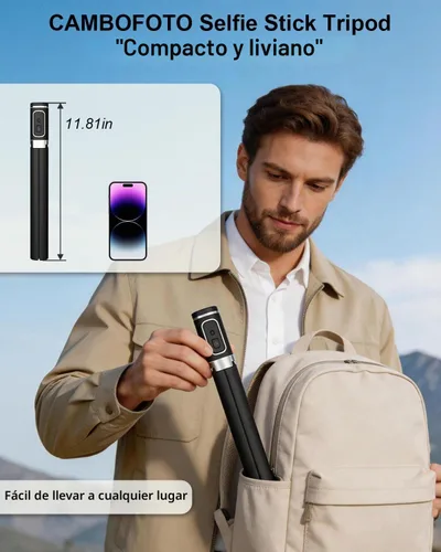 Vista 4 de CAMBOFOTO Trípode para teléfono 2 en 1, palo para selfie, control remoto extensible de 68 pulgadas