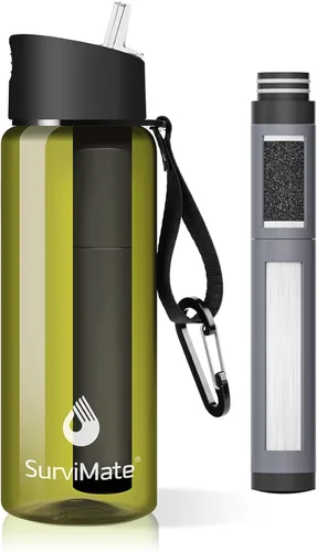 Vista 21 de SurviMate - Botella de agua filtrada con ultrafiltración de 5 etapas de Negro