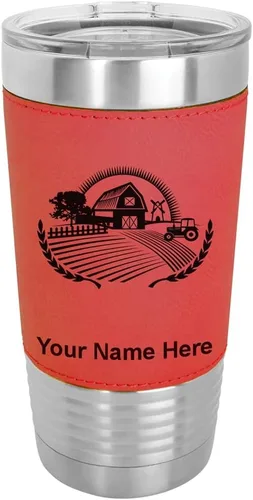 Vista 18 de LaserGram Vaso aislado al vacío de 20 onzas, granja, grabado personalizado incluido (piel sintética, estilo béisbol)