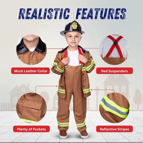 Vista 3 de Dress Up America Disfraz de bombero para niños, disfraz de bombero de juego de rol
