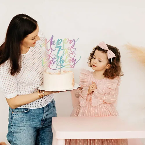 Vista 4 de Decoración de pastel de cumpleaños número 7 para niños y niñas, decoración de pastel de fiesta infantil