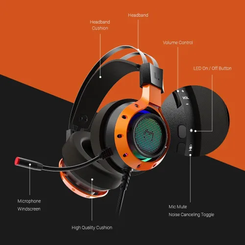 Vista 3 de WIZMAX Auriculares para juegos de PC MH2 - RGB USB con cable para juegos con micrófono Sonido envolvente virtual 71