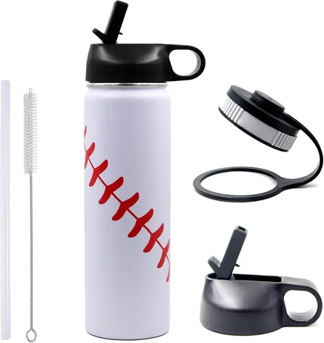 Vista 23 de Botella de agua de baloncesto de 12 onzas, botella de agua deportiva aislada al vacío de acero inoxidable con popote y 2 tapas, botella de agua