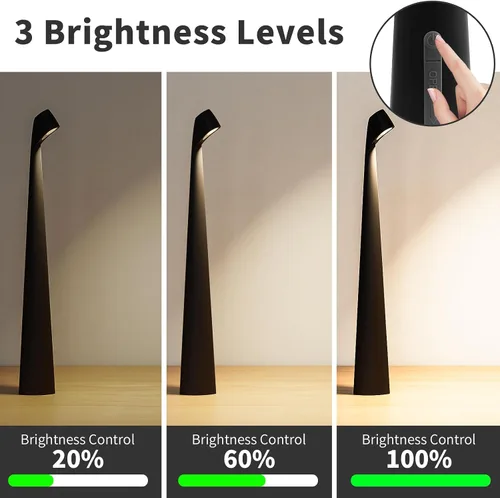 Vista 2 de HAPYGI Lámpara de mesa recargable inalámbrica de metal, brillo de 3 niveles