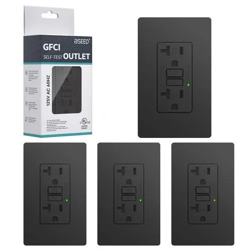 Vista 6 de BSEED - Salida GFCI de 20 amperios, enchufe eléctrico GFI de autoprueba con indicador LED, receptáculo GFCI resistente a la intemperie y Negro