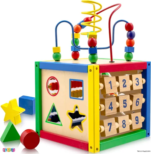 Vista 6 de Cubo de actividades de madera para bebé 6+ M - 6 en 1 juguete de aprendizaje, 8 tazas apilables