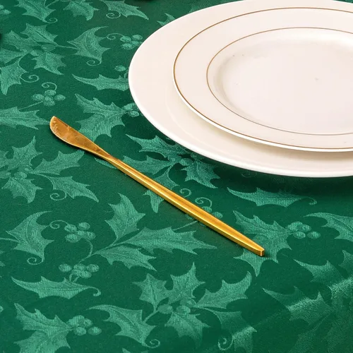 Vista 5 de Mebakuk Mantel de Jacquard de Navidad, impermeable, elegante, con patrón floral de damasco, mantel de peso pesado limpiable sin arrugas Verde