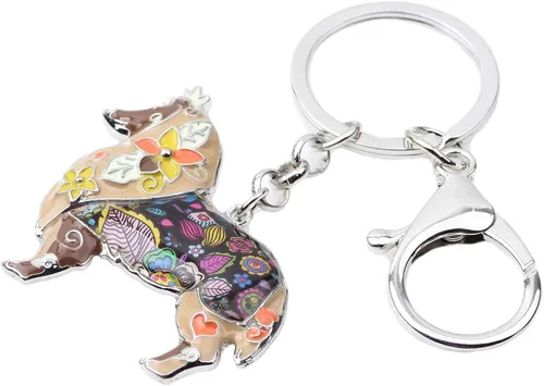 Vista 2 de DOWAY - Llavero con esmalte para perro, diseño de bordo, diseño de perro Collie