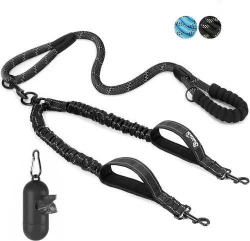 Vista 10 de SlowTon Correa doble para dos perros – Correa para perro sin enredos, correa giratoria de 360° reflectante doble para perro con dos asas acolchadas
