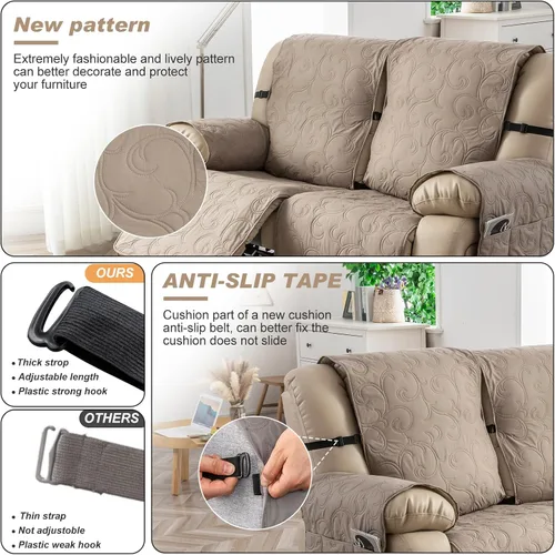 Vista 3 de Genina Fundas de sofá para 3 cojines 100% impermeables Fundas de sofá para sofá reclinable Fundas de sofá de 3 plazas para sofás reclinables