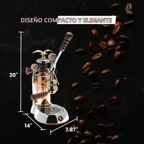 Vista 5 de La Pavoni Esperto Edotto - Máquina de café expreso con palanca de 16 tazas, acabado cromado y cobre con asas de palisandro, caldera niquelada de 54