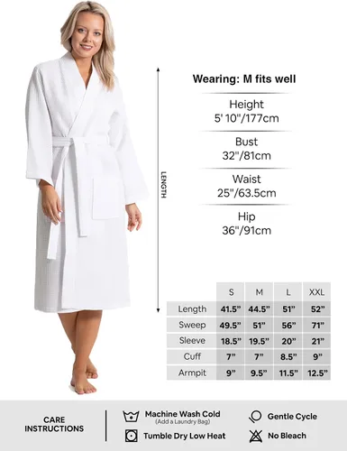 Vista 7 de Turkish Linen Bata tipo kimono ligera de punto gofre, para spa y baño, para mujer, de secado rápido, suaves