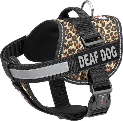 Vista 9 de Dogline Unimax - Arnés para perro con parches para perros sordos reflectantes sin tirones, correas ajustables, neopreno transpirable para médicos