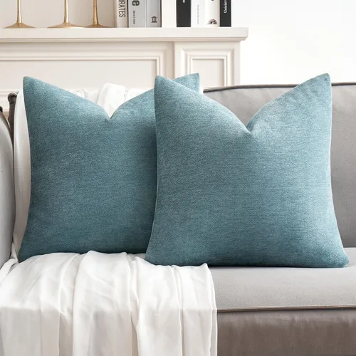 Vista 30 de MIULEE - Pack de 2 fundas de almohada decorativas beige de 16x16 pulgadas, cojines suaves de chenilla para sofá, fundas de cojín de estilo casa