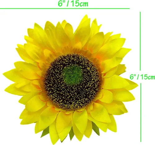 Vista 2 de Flores artificiales, 20 cabezas de girasol de seda de 6 pulgadas de ancho, girasol falso de aspecto real para centros de mesa de boda, decoración