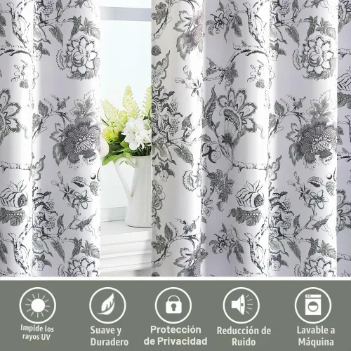 Vista 7 de H.VERSAILTEX Cortinas opacas de 63 pulgadas de largo, juego de 2 paneles de cortinas con estampado floral para sala de estar, cortinas de ventana