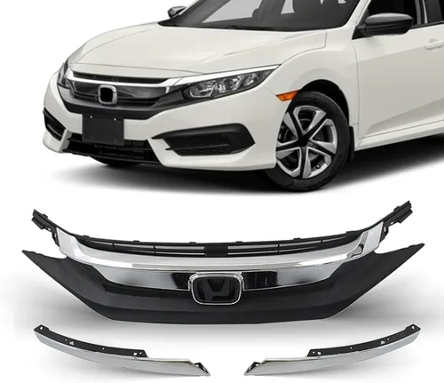 Vista 8 de Parachoques delantero parrilla superior negro W/cromo para 2016 2017 2018 2019 Honda Civic HO1212117