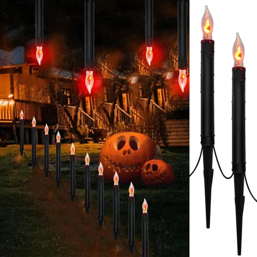 Vista 9 de Luces de camino de Halloween al aire libre, 19.5 pies de C9, luces de poste de Halloween con 10 bombillas C9 naranjas transparentes y negras, luces