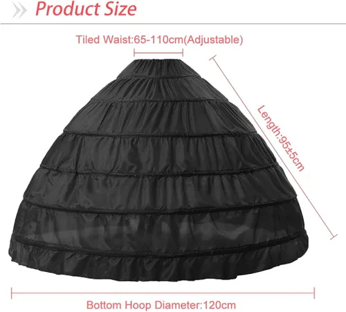 Vista 2 de SISROL Enagua de crinolina para mujer, 6 aros, longitud hasta el suelo, falda de crinolina para vestido de novia, vestido de baile de novia