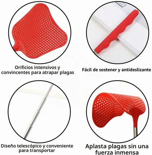 Vista 3 de Paquete de 3 matamoscas extensibles, matamoscas de plástico, matamoscas telescópico