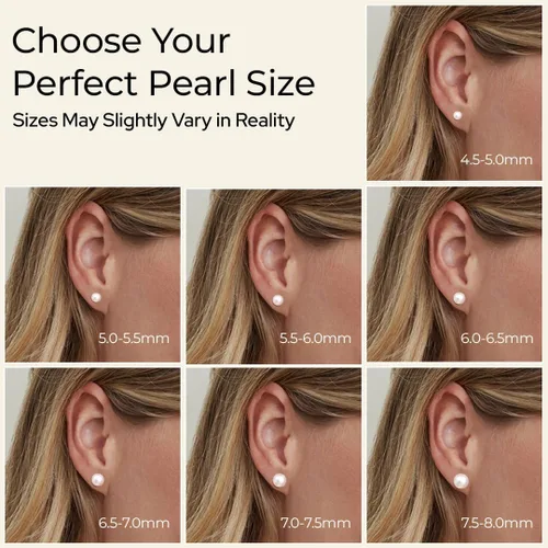 Vista 3 de THE PEARL SOURCE White Japanese Akoya Pearl Stud Earrings for Women – Genuine Cultured Pearls, Hypoallergenic Jewelry with Secure 14k Gold Backing