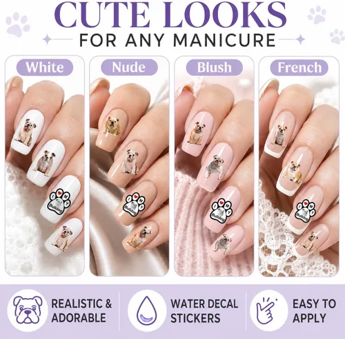 Vista 4 de Calcomanías de transferencia de arte de uñas de perro Bulldog Inglés - Juego de 58 - A1297