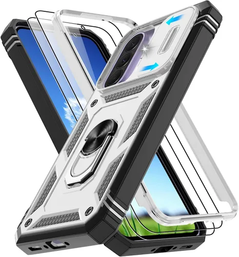 Vista 73 de Gritup Funda para Google Pixel 6 con cubierta deslizante para cámara y protector de pantalla (2 unidades), soporte de anillo giratorio 360°, funda