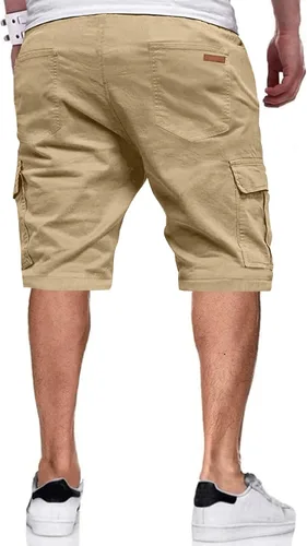 Vista 2 de Pantalones cortos cargo para hombre, cintura elástica, cordón elástico, pantalones cortos de golf al aire libre con 6 bolsillos