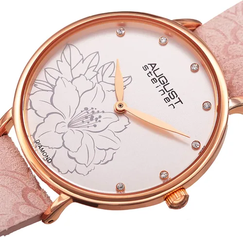 Vista 2 de August Steiner AS8242 - Reloj para mujer con esfera de diamantes con relieve floral