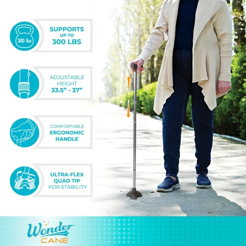 Vista 2 de Stander Wonder Cane, Foldable Walking-Cane for Stability, Collapsible Free-Standing Walking-Stick with Adjustable Handle, Lightweight Quad-Cane for