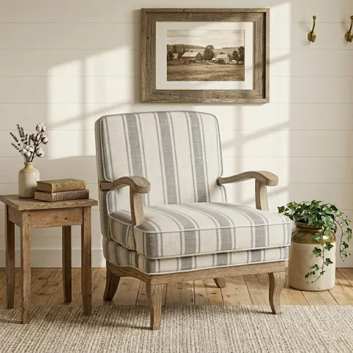 Vista 11 de HULALA HOME Silla decorativa a rayas de granja con patas de madera maciza Azul