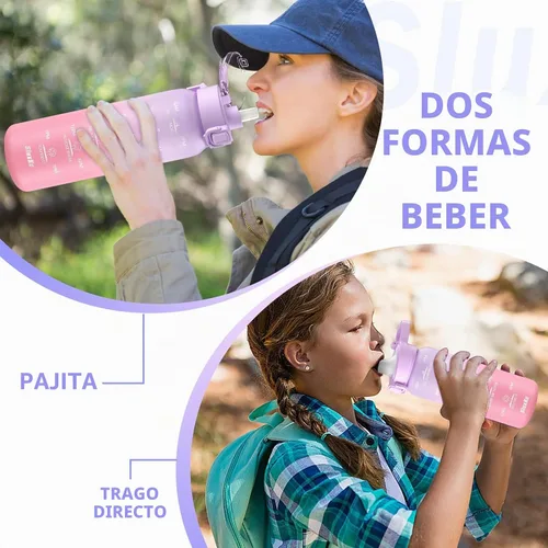 Vista 7 de SLUXKE Botella de agua aislada de acero inoxidable de 32 onzas con asa, botella aislada de doble pared de 1 litro con marcador de tiempo libre