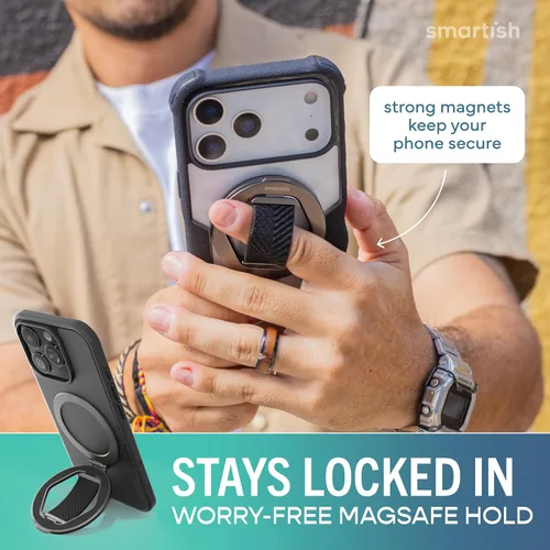 Vista 2 de Smartish® MagSafe Grip Kickstand - Quickstand - Agarre Magnético para Teléfono Celular con Anillo para Dedo, Relleno de Calcetín Navideño - Soporte