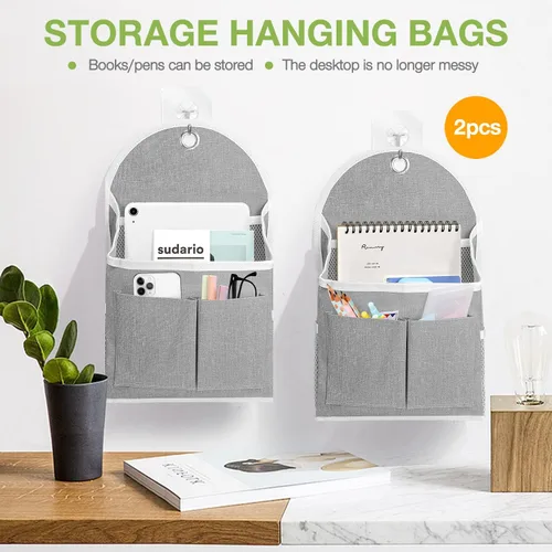 Vista 5 de Ndeno Paquete de 2 bolsas organizadoras para colgar en la pared con bolsillos, bolsa de almacenamiento de tela, cesta impermeable sobre la puerta