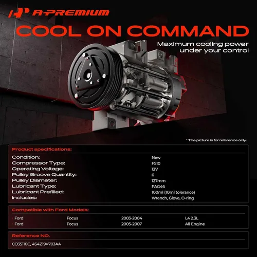Vista 2 de A-Premium Compresor de aire acondicionado con embrague compatible con Ford Focus 2003 2004 2005 2006 2007, estilo compresor FS10