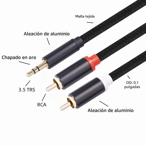 Vista 2 de Cable de 3.3 pies a RCA, chapado en oro, cable auxiliar estéreo de 1/8 macho a macho, adaptador divisor en Y para tabletas, altavoces, teléfonos