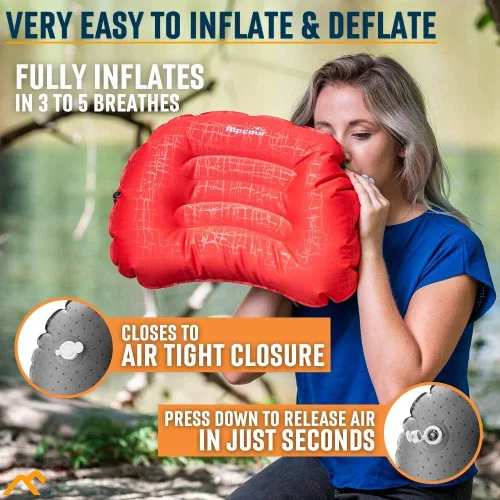 Vista 5 de Alpcour Almohada de camping – Almohada de dormir grande, inflable, ultraligera con diseño fácil de inflar, funda exterior impermeable suave y funda