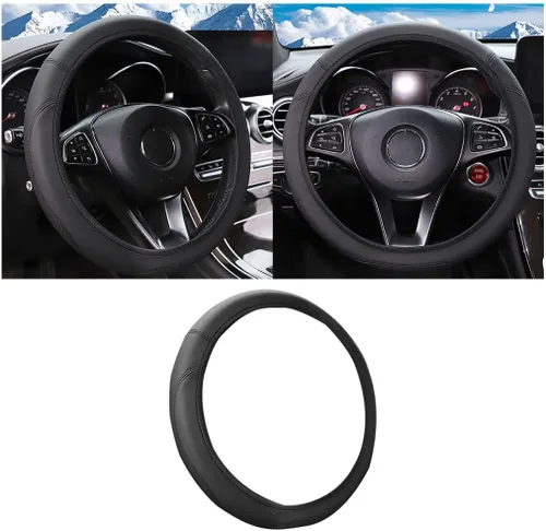 Vista 5 de Zpana Funda para volante de automóvil, de cuero elástico sin anillo interior, protector para volante de vehículo de 14.5 a 15 pulgadas, accesorios