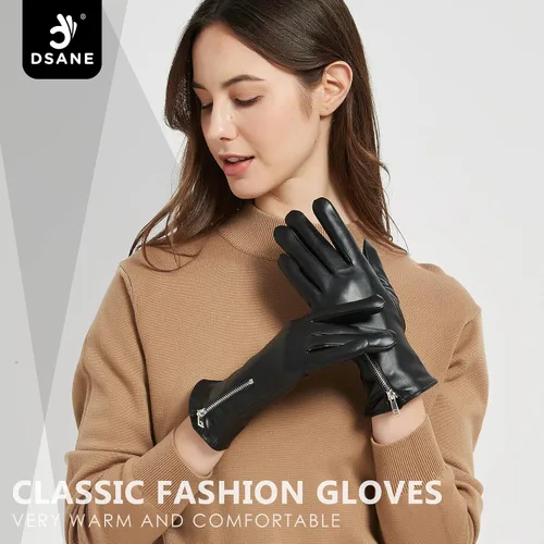 Vista 2 de Dsane Guantes de cuero de invierno para mujer, guantes de conducción cálidos para pantalla táctil