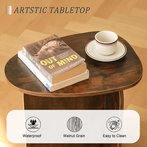 Vista 4 de AWASEN Mesa auxiliar, pequeña mesa auxiliar triangular para sala de estar, mesa decorativa moderna con mesa única, mini mesita de noche para Marrón