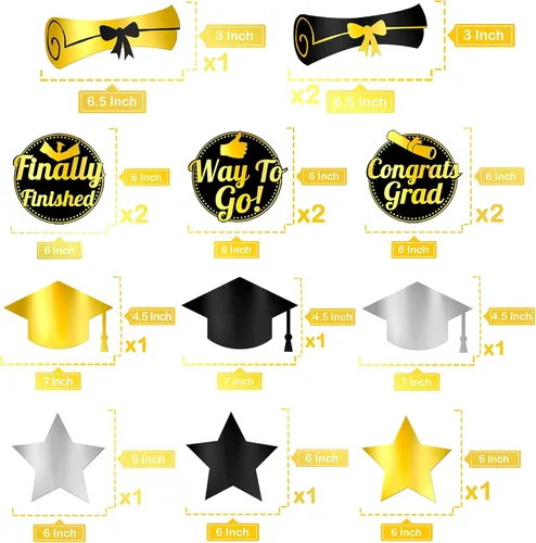 Vista 6 de KatchOn, Decoraciones colgantes de graduación – Paquete de 30 Decoraciones de techo de graduación Decoraciones de graduación negras y doradas
