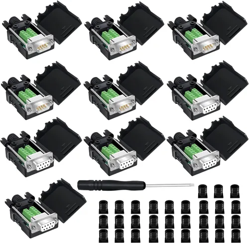 Vista 16 de 10 conectores DB9 macho Breakout, conectores RS232 de 9 pines, placa de módulo adaptador serie D-SUB RS485 sin soldadura con terminales de tornillo
