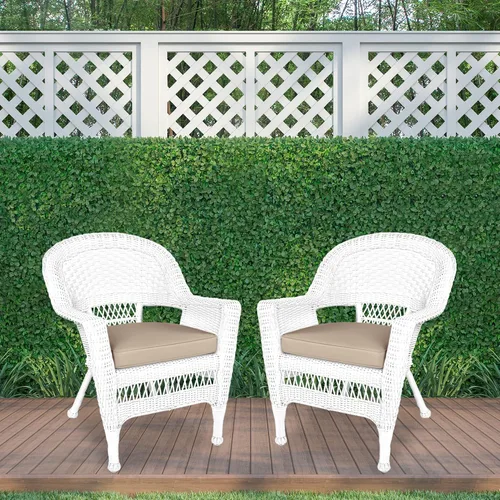 Vista 4 de Jeco Silla de mimbre con cojín bronceado, juego de 2, blanco/W00206